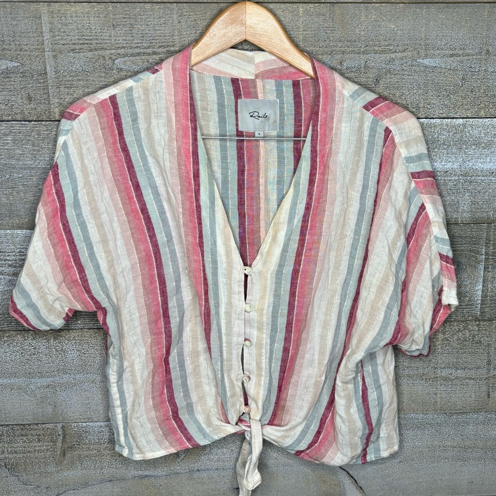 Rails pink stripe metallic tie front top small